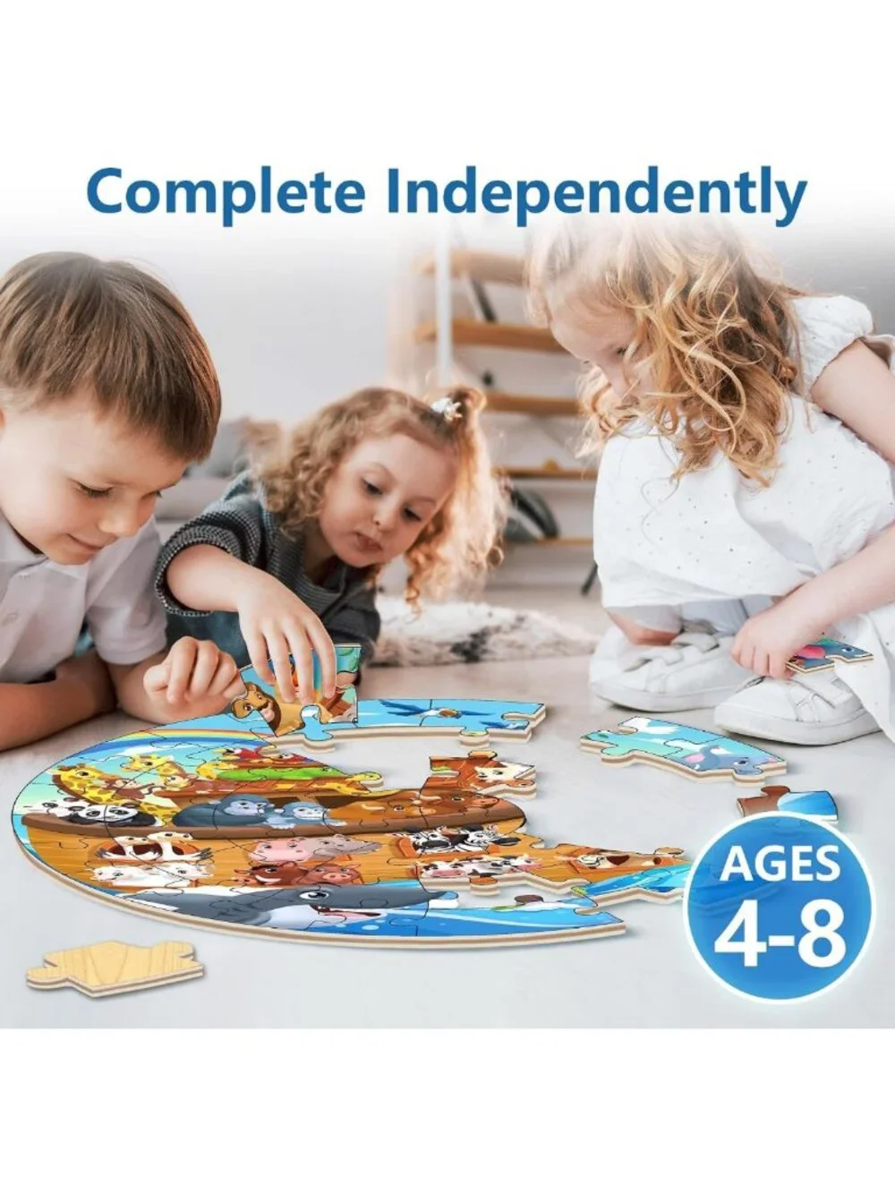 Noah's Ark Wooden Animal Puzzles for Toddlers - 51-Piece Educational Floor